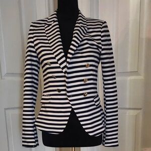 H&M White/Navy Striped Nautical Fitted Blazer Striped Lined